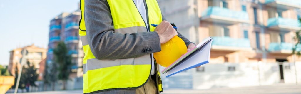 Bauarbeiter in gelber Schutzkleidung auf der Baustelle als Symbol für wichtige Prüfpunkte in der Lohnverrechnung: Subunternehmer, Taggelder, BUAK-Meldungen, Hitzeschutz und laufende Compliance im Baugewerbe.